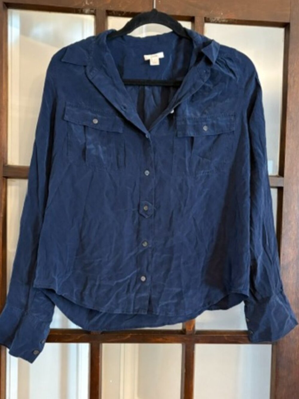 J.Crew Navy Blue Silk Button-Down Blouse, Size 10